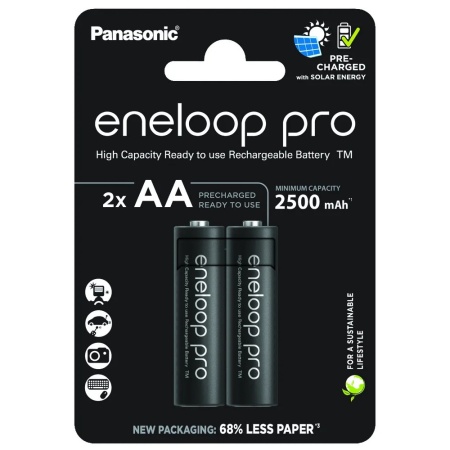 Set 2 baterii reincarcabile Panasonic Eneloop PRO New, 2500mAh, 2500mAh BK-3HCDE/2BE