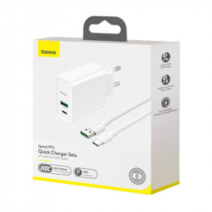 Incarcator Priza Baseus Mufa USB-C + Mufa USB, 30W, TZCCFS-H02 Foto 3 Powermag