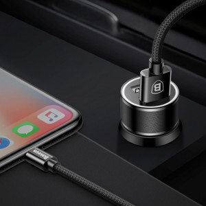 Incarcator auto telefon, Baseus Dual USB, 3.4A cu Cablu Lightning, TZXLD-A01 - Img 4