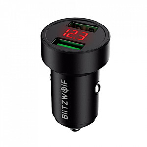 Incarcator Auto Blitzwolf BW-SD6, Dual USB, Fast Charge Qulacomm QC3.0, 24W, Negru Foto2