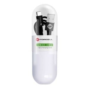 cablu-date-incarcare-Forcell-Tube-C319-USB-A-la-USB-C-2.1A-1m-Negru-ambalaj