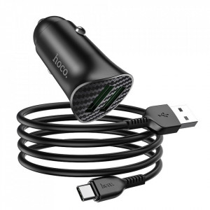 Incarcator-auto-Hoco-z39-2-USB-QC3.0-18W-Cablu-usb-c-black-foto(1)