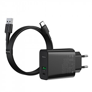 Incarcator Priza Baseus PPS Quick Charger, Mufa USB-C + Mufa USB, 30W incarcare rapida, cablu inclus, TZCCFS-H01, foto 1