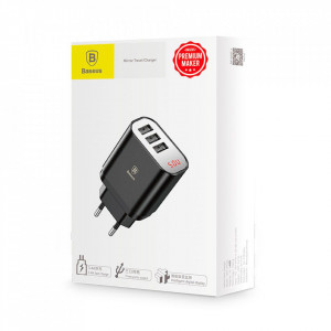 Incarcator Retea Telefoane Baseus 3x USB Negru Foto3