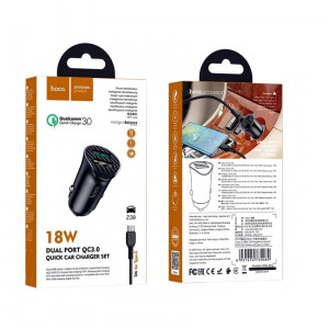 Incarcator-auto-Hoco-z39-2-USB-QC3.0-18W-Cablu-usb-c-black-foto(5)