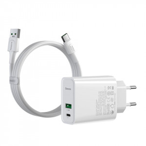 Incarcator Priza Baseus Mufa USB-C + Mufa USB, 30W, TZCCFS-H02 Foto 1