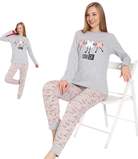 Pijama dama din bumbac cu maneca lunga cod x1514