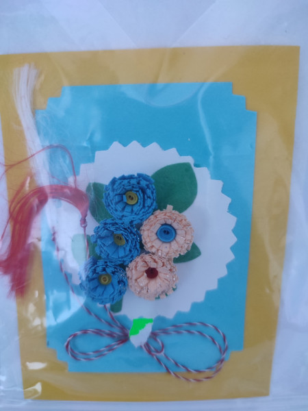 Felicitare cu floare si petale 3D lucrat manual cod 45964
