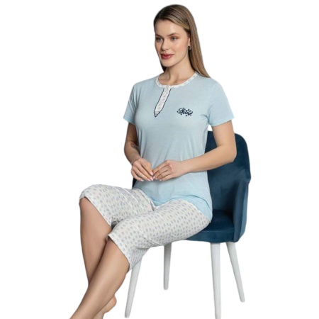 Pijama dama cu maneca scurta si pantaloni 3 sfert cod x5558