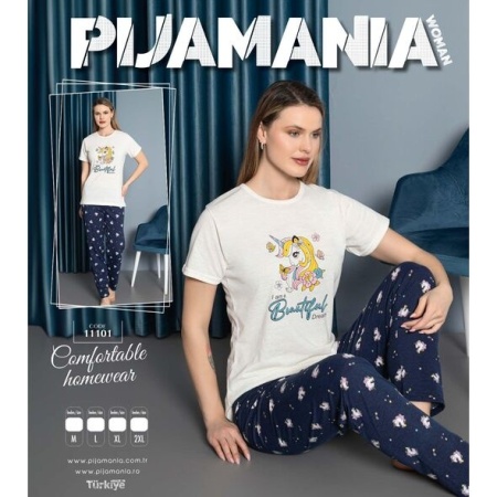 Pijama dama cu maneca scurta si pantaloni lungi model nou cod x5419