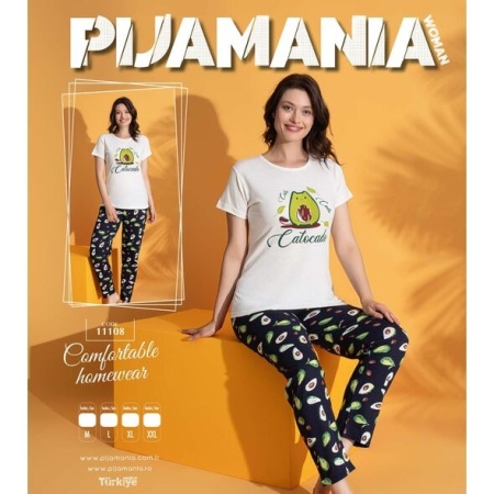 Pijama dama cu maneca scurta si pantaloni lungi model nou cod x5429