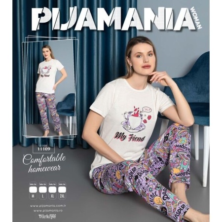 Pijama dama cu maneca scurta si pantaloni lungi model nou cod x5420