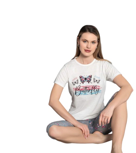 Pijama dama cu maneca scurta si pantaloni 3 sfert cod x5559