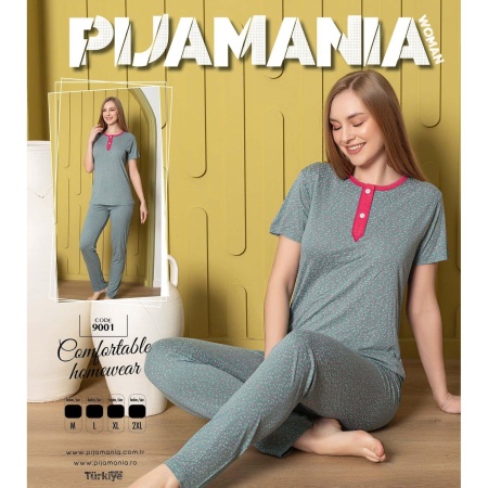 Pijama dama cu maneca scurta si pantaloni lungi din bumbac calitativ cod x2909