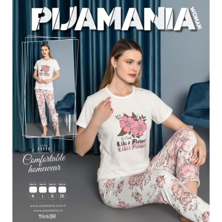 Pijama dama cu maneca scurta si pantaloni lungi model nou cod x5421