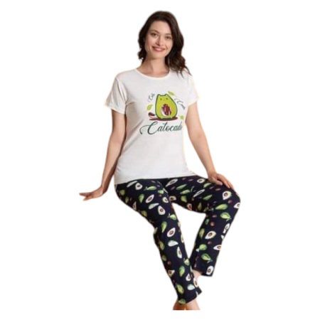 Pijama dama cu maneca scurta si pantaloni lungi model nou cod x5431