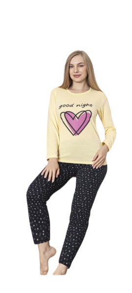 Pijama dama din bumbac cu maneca lunga cod x1515