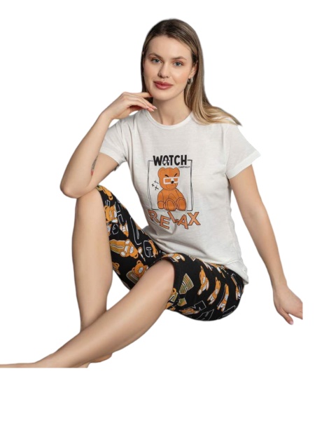Pijama dama cu maneca scurta si pantaloni 3 sfert cod x5560