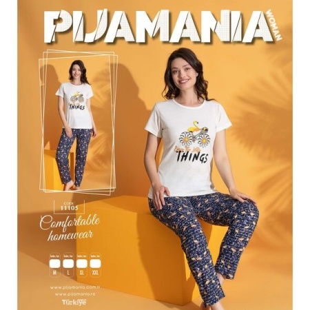 Pijama dama cu maneca scurta si pantaloni lungi model nou cod x5422