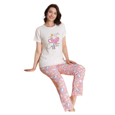 Pijama dama cu maneca scurta si pantaloni lungi model nou cod x5432