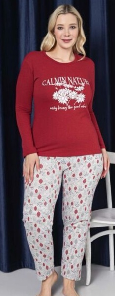 Pijama dama din bumbac cu maneca lunga cod x1505