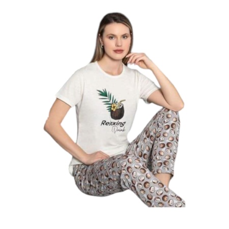 Pijama dama cu maneca scurta si pantaloni lungi model nou cod x5423