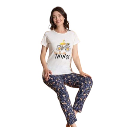 Pijama dama cu maneca scurta si pantaloni lungi model nou cod x5433