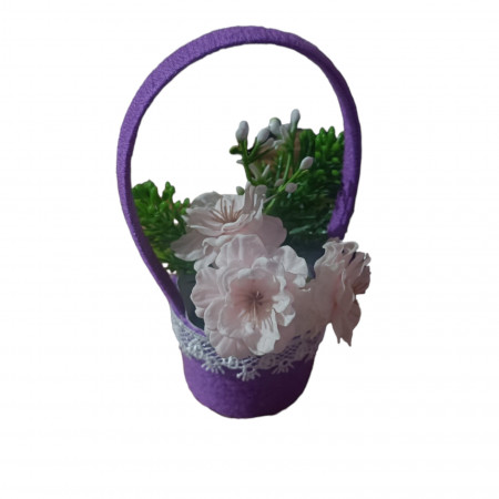 Aranjament floral superb lucrat manual cu flori de cires de sapun X138