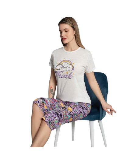 Pijama dama cu maneca scurta si pantaloni 3 sfert cod x5561