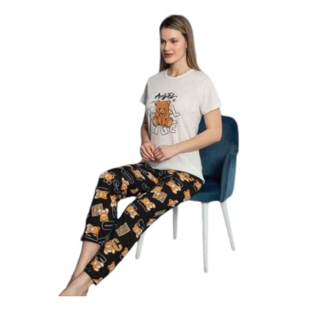 Pijama dama cu maneca scurta si pantaloni lungi model nou cod x5424