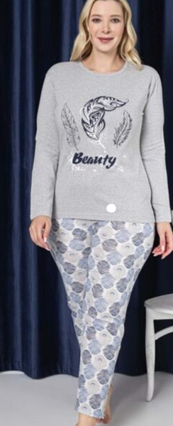 Pijama dama din bumbac cu maneca lunga cod x1506