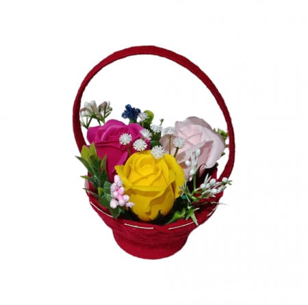 Aranjament floral superb lucrat manual cu 3 trandafiri de sapun X69