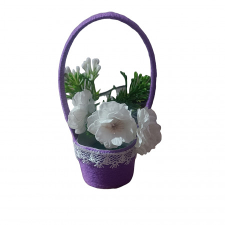 Aranjament floral superb lucrat manual cu flori de cires de sapun X139