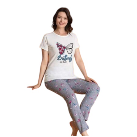Pijama dama cu maneca scurta si pantaloni lungi model nou cod x5425