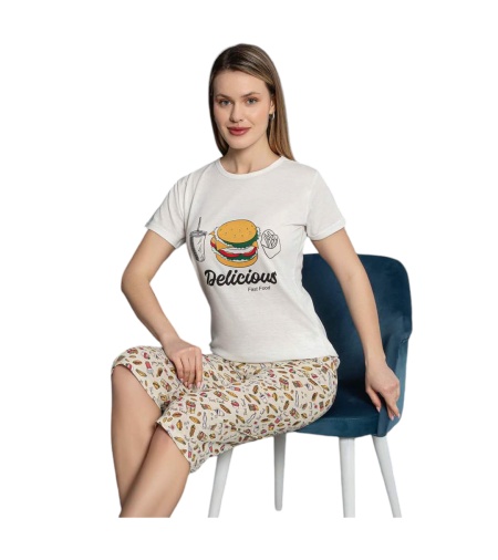Pijama dama cu maneca scurta si pantaloni 3 sfert cod x5562