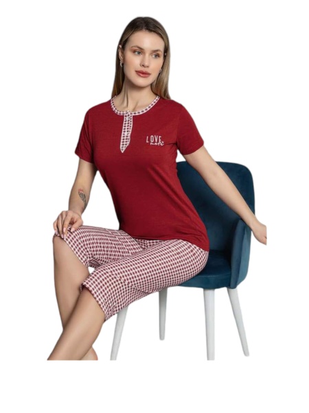 Pijama dama cu maneca scurta si pantaloni 3 sfert cod x5557