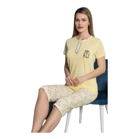 Pijama dama cu maneca scurta si pantaloni 3 sfert cod x5563