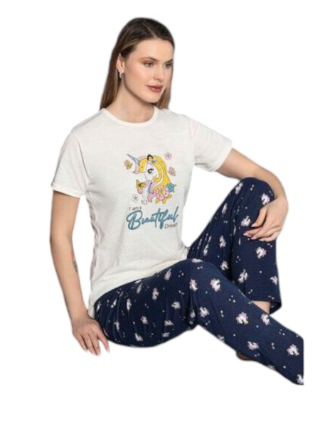 Pijama dama cu maneca scurta si pantaloni lungi model nou cod x5427