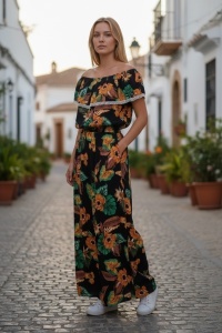 Rochie lunga de vara cu model floral elegant