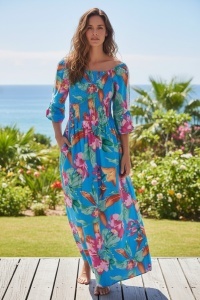 Rochie lunga de vara cu model floral elegant