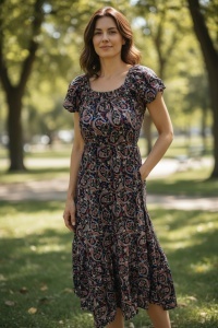 Rochie lunga de vara cu model floral elegant