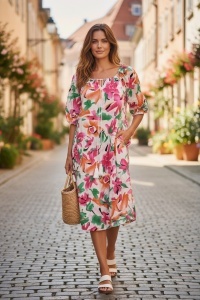 Rochie lunga de vara cu model floral elegant