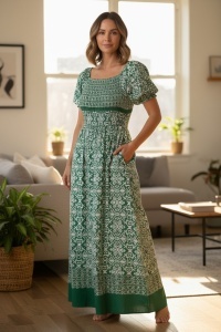 Rochie lunga de vara cu model floral elegant