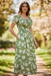 Rochie lunga de vara cu model floral elegant