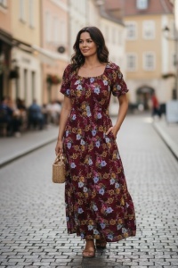 Rochie lunga de vara cu model floral elegant