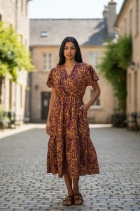 Rochie lunga de vara cu model floral elegant