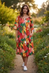 Rochie lunga de vara cu model floral elegant