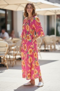 Rochie lunga de vara cu model floral elegant