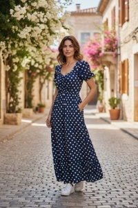 Rochie lunga de vara cu model floral elegant