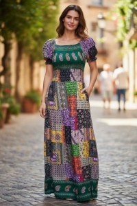 Rochie lunga de vara cu model floral elegant